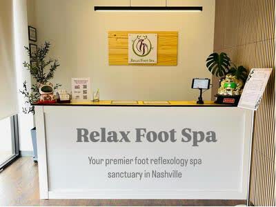 Relax Foot Spa reception desk and spa signage